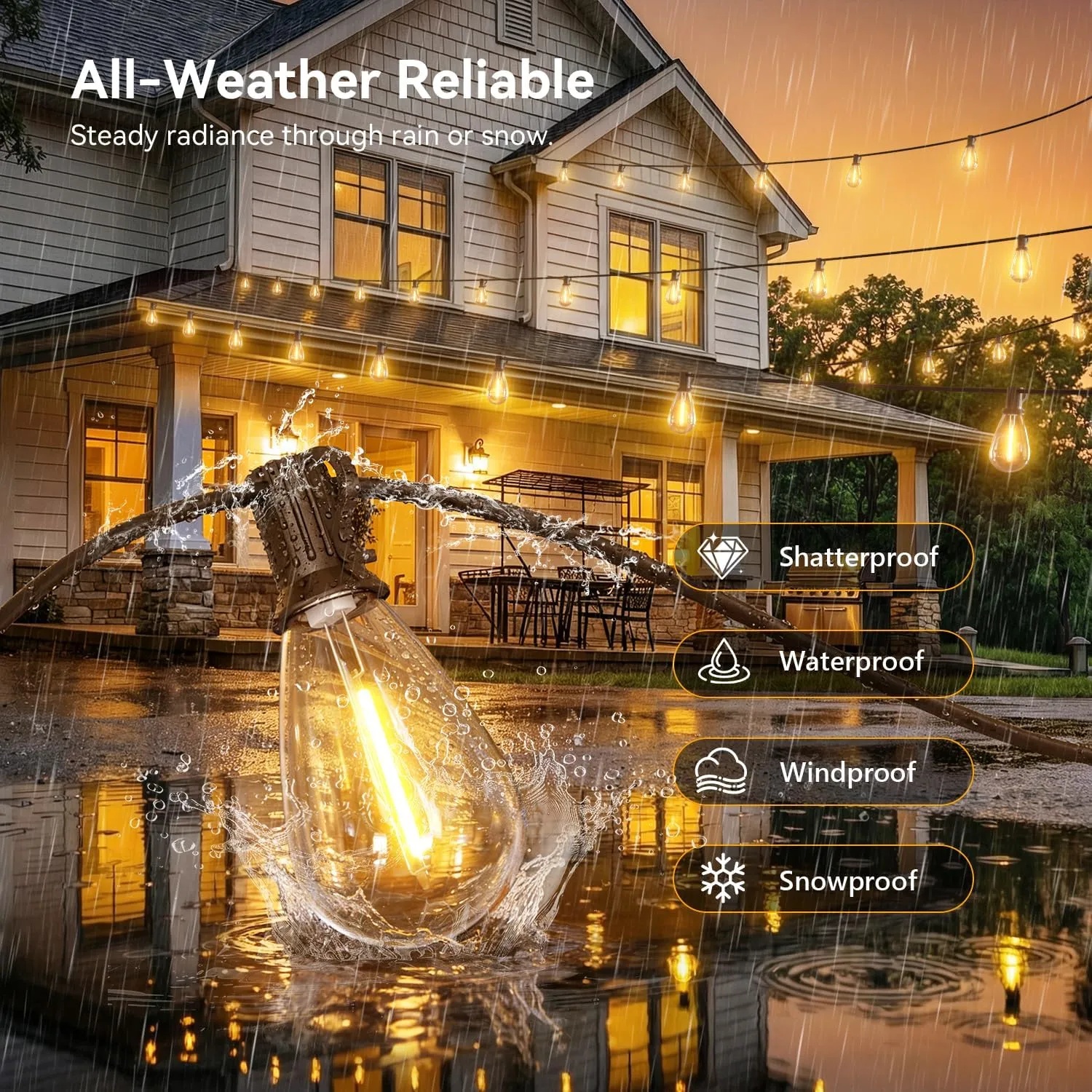 WarmGlow Shatterproof LED Outdoor String Lights