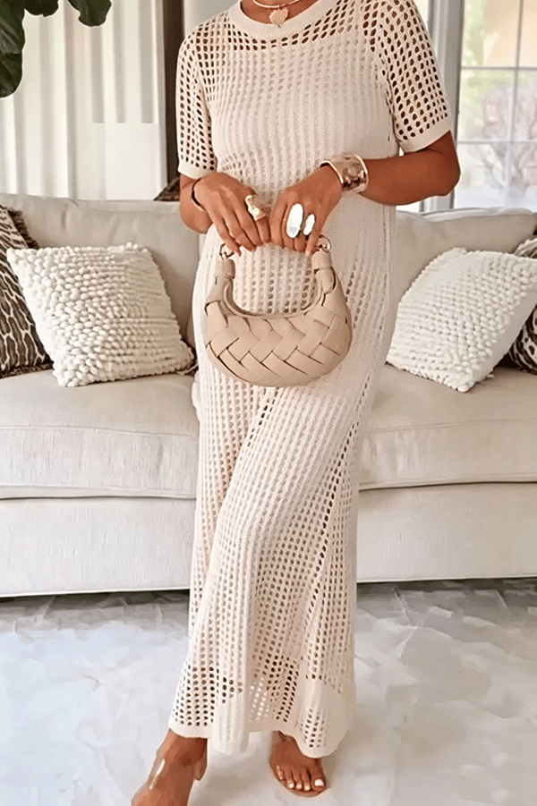 Open-Knit Breathable Long Cover-Up Dress — 2-Piece Set