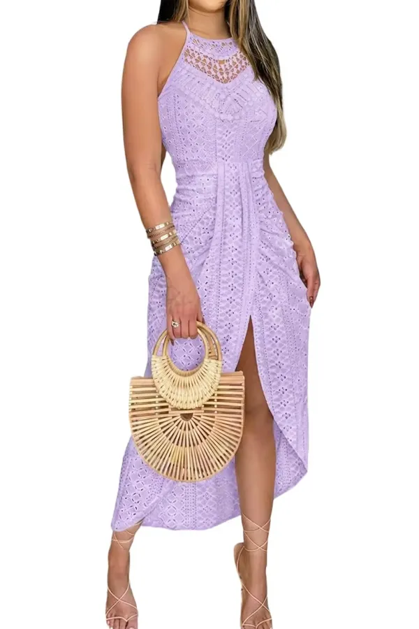Women’s Summer Halter Maxi Dress with Side Slit