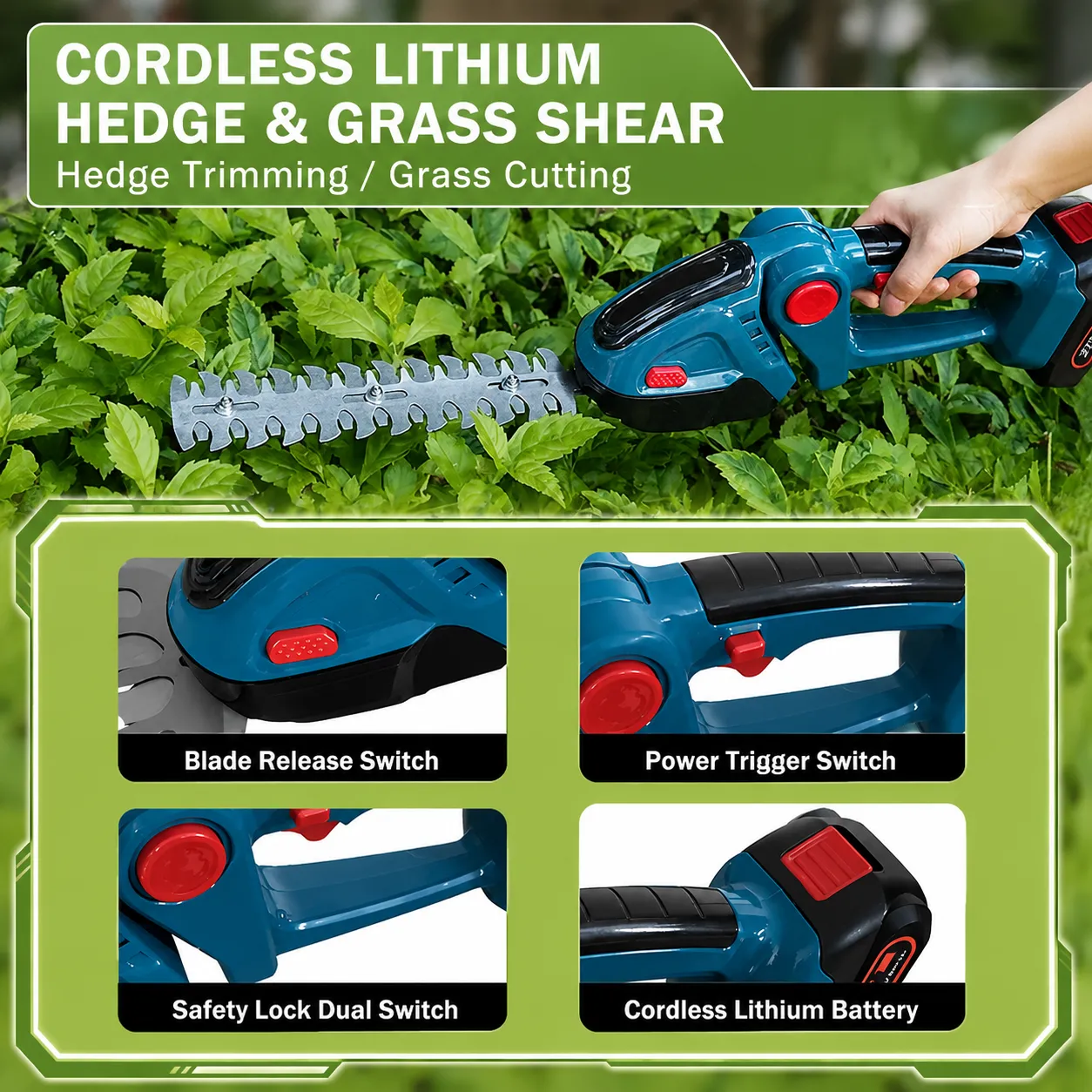 🌿 Cordless Hedge Trimmer (24V Battery Included)