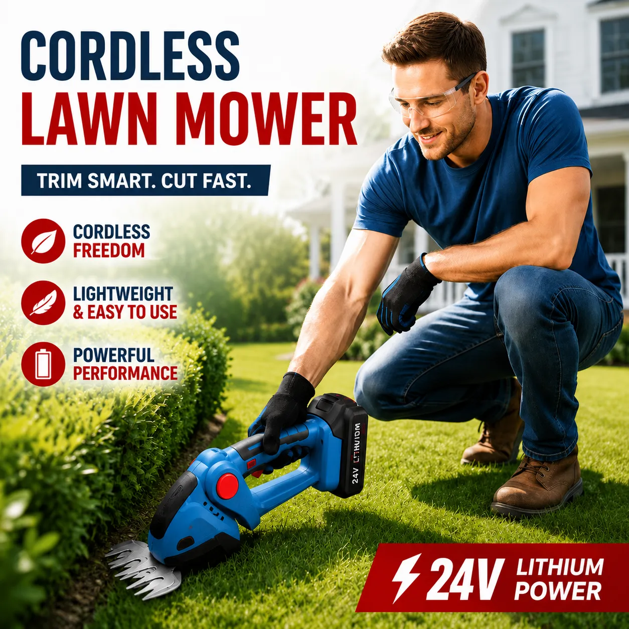 🌿 Cordless Hedge Trimmer (24V Battery Included)