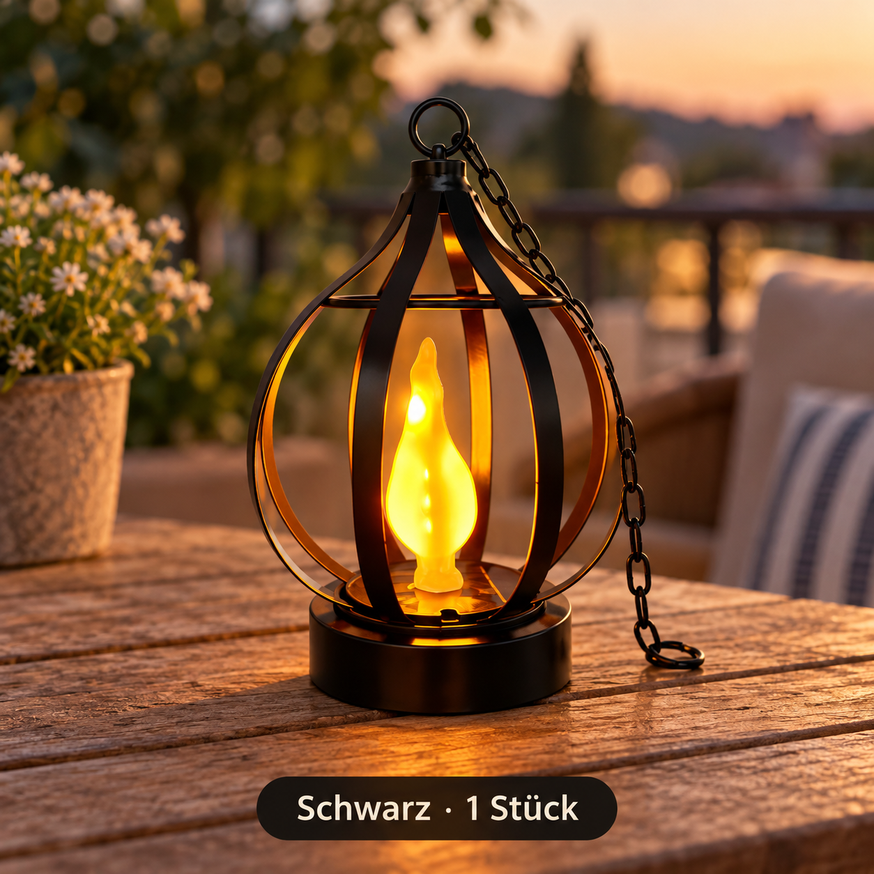 Einzelne schwarze Solar-Flammenlaterne, Option Schwarz mit 1 Stück