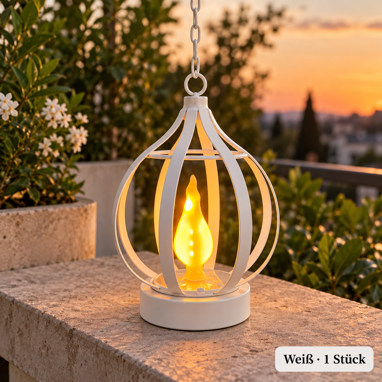 Farbvisualisierung einer einzelnen weißen Solar-Flammenlaterne