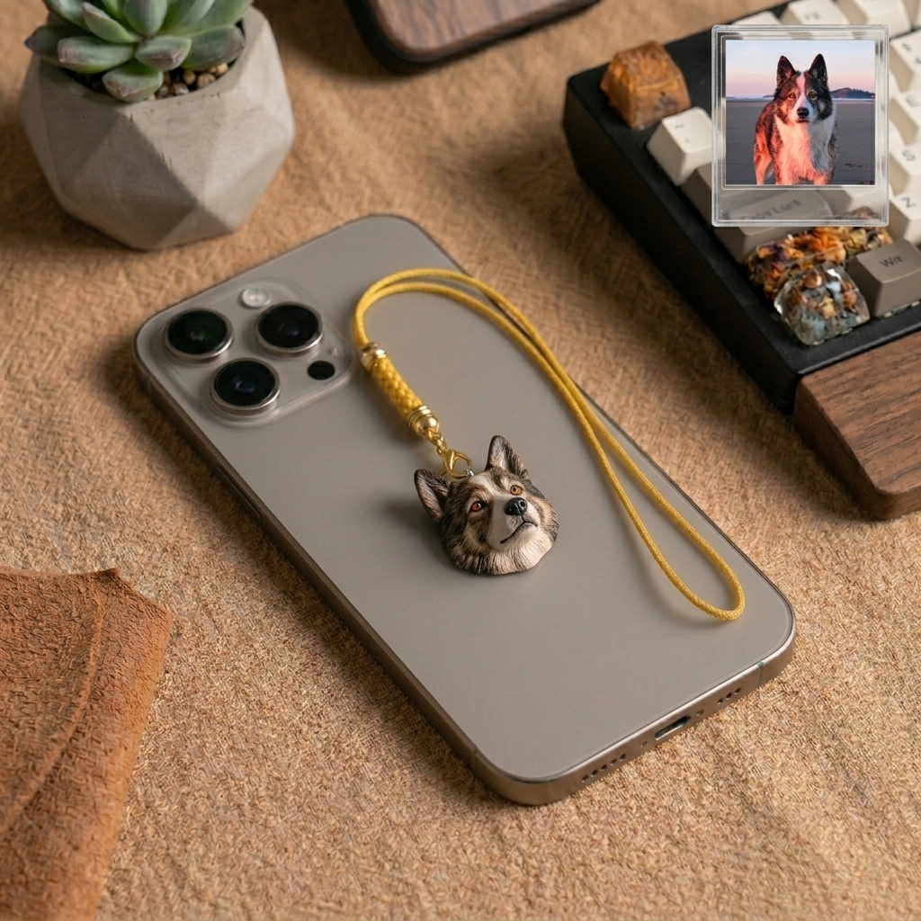 Personalized phone straps, customizable pet pendants, dog and cat portrait phone charms, commemorative gifts, and the perfect present for pet lovers.