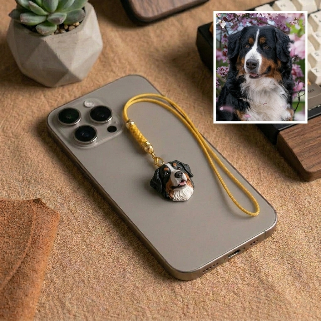 Personalized phone straps, customizable pet pendants, dog and cat portrait phone charms, commemorative gifts, and the perfect present for pet lovers.
