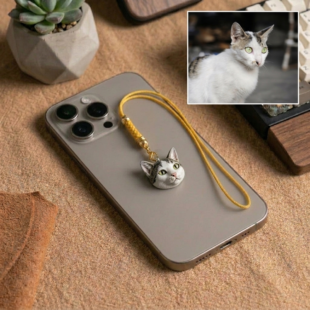 Personalized phone straps, customizable pet pendants, dog and cat portrait phone charms, commemorative gifts, and the perfect present for pet lovers.