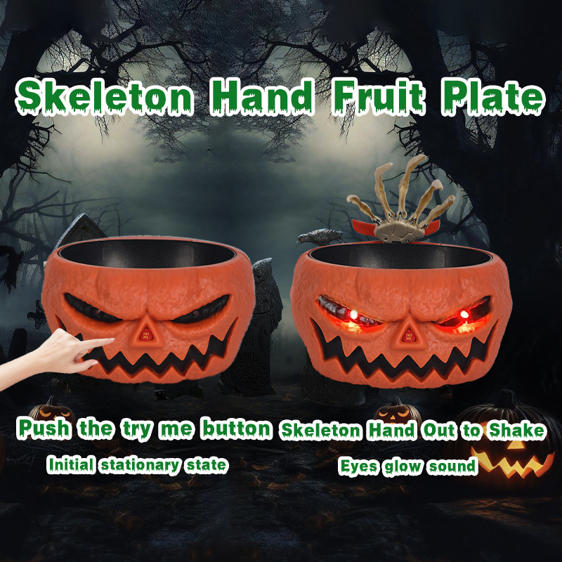 Animierte Halloween-Süßigkeitenschale mit Skeletthand, Licht und Ton