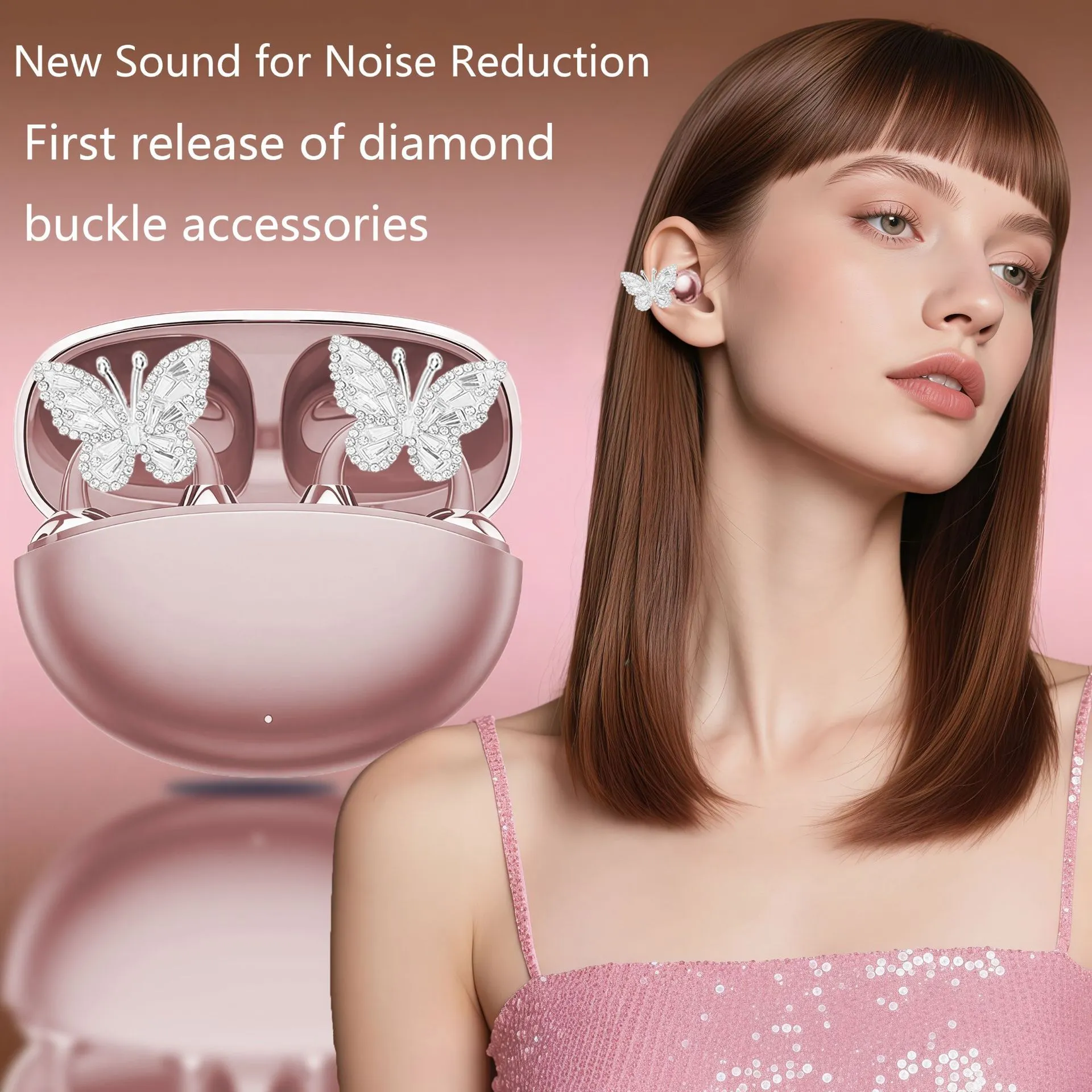 Bluetooth-Clip-Kopfhörer mit Schmuckschmetterlingen