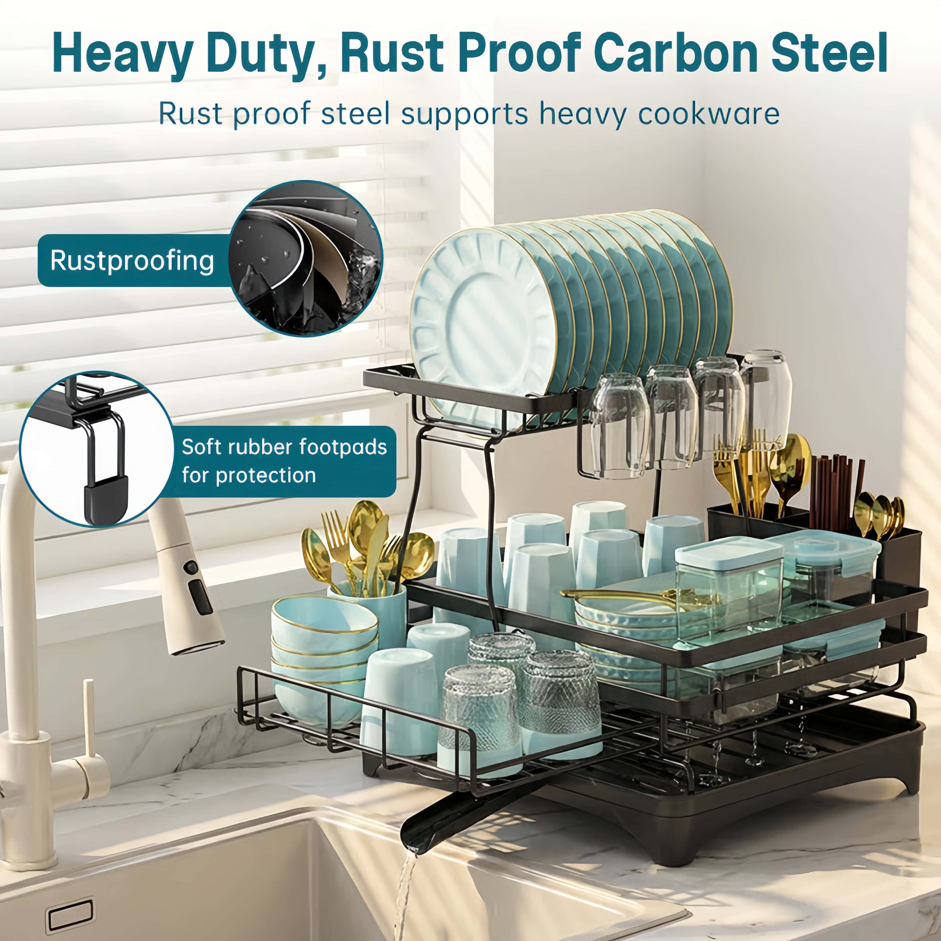 Dish rack with lower section retracted