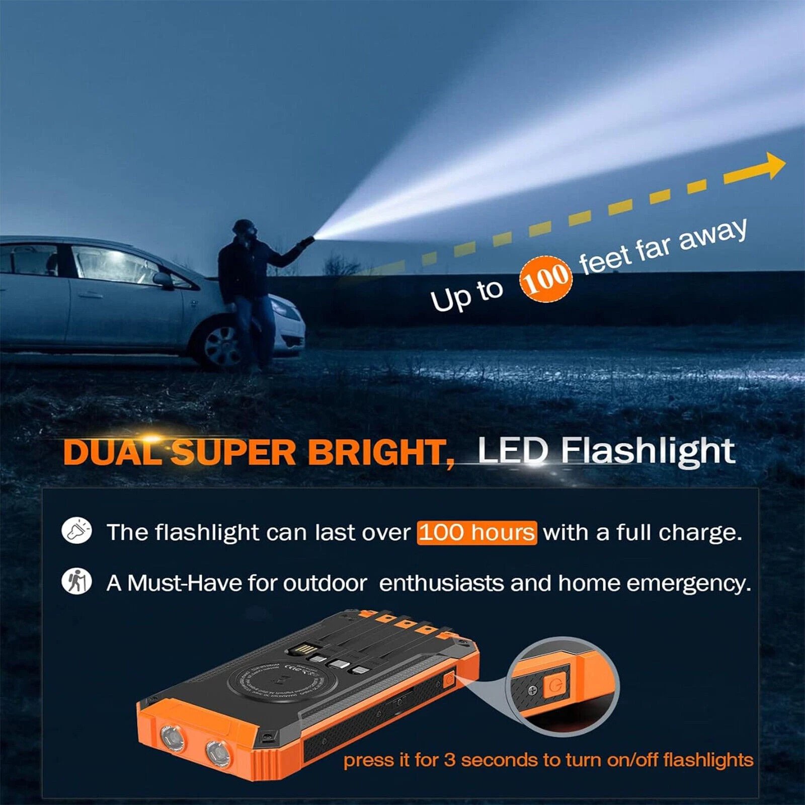 Solar-Powerbank mit kabellosem Laden für unterwegs