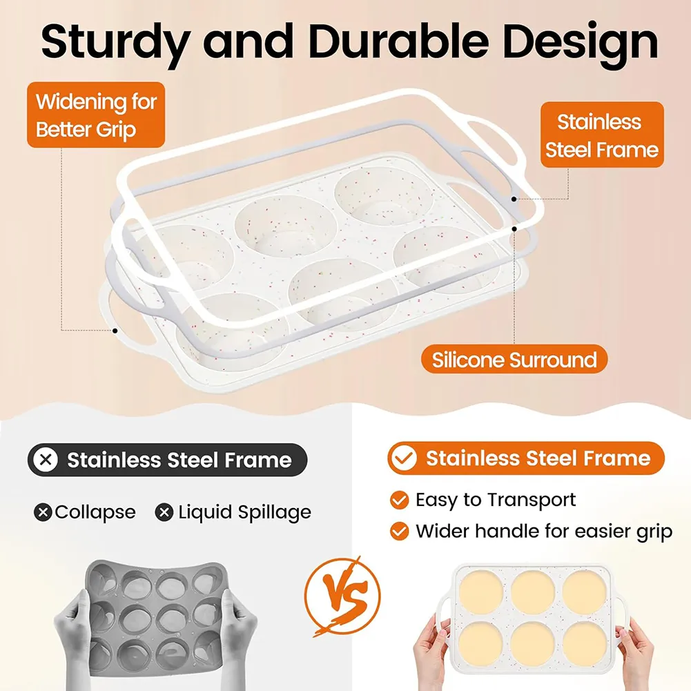 🧁 Extra Large Silicone Muffin Pan Set with Metal Frame (2-Pack/4-Pack)