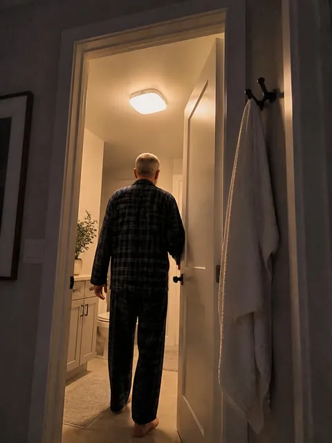 Motion-activated bathroom light during an early-morning visit