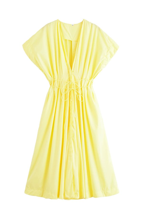 Plissiertes Midikleid mit kurzen Ärmeln und Taschen