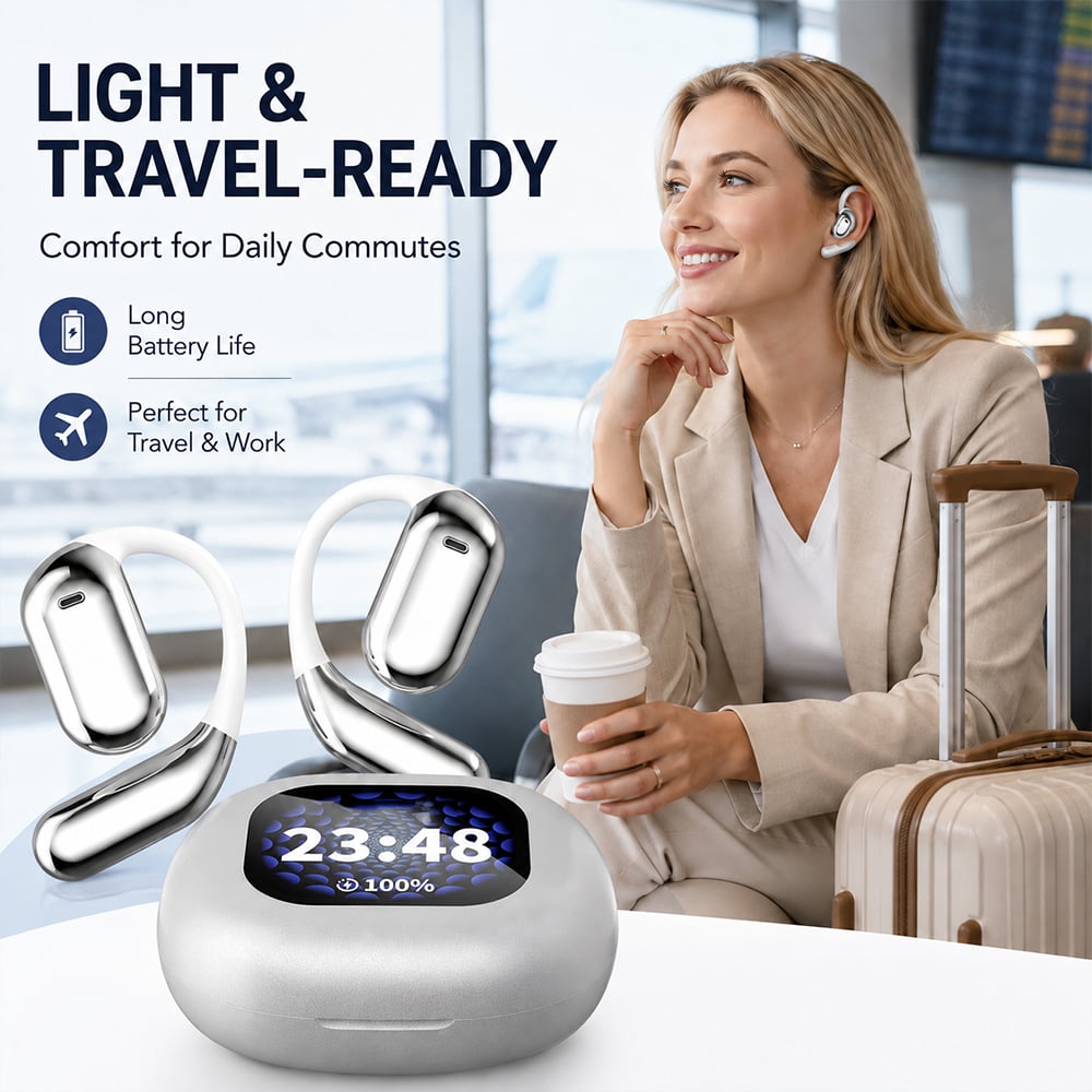 Smarte offene Bluetooth-5.4-Kopfhörer mit KI-Echtzeitübersetzung in 144 Sprachen