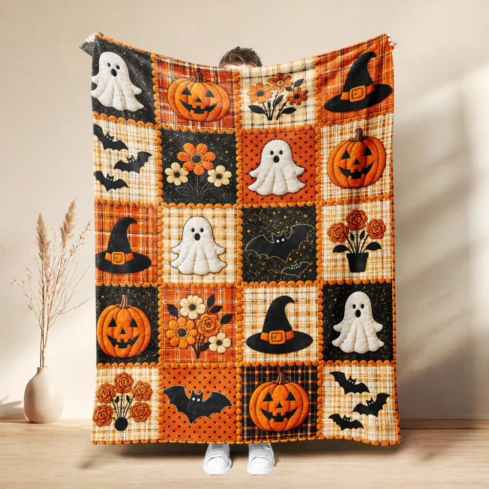 Spooky Patchwork Cozy Flannel Throw