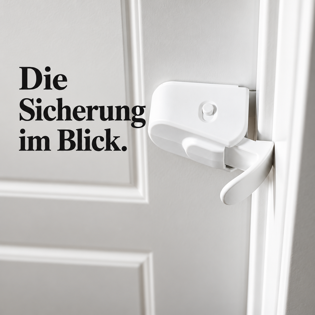 Gesamtansicht der weißen Kindersicherung mit Türrahmen