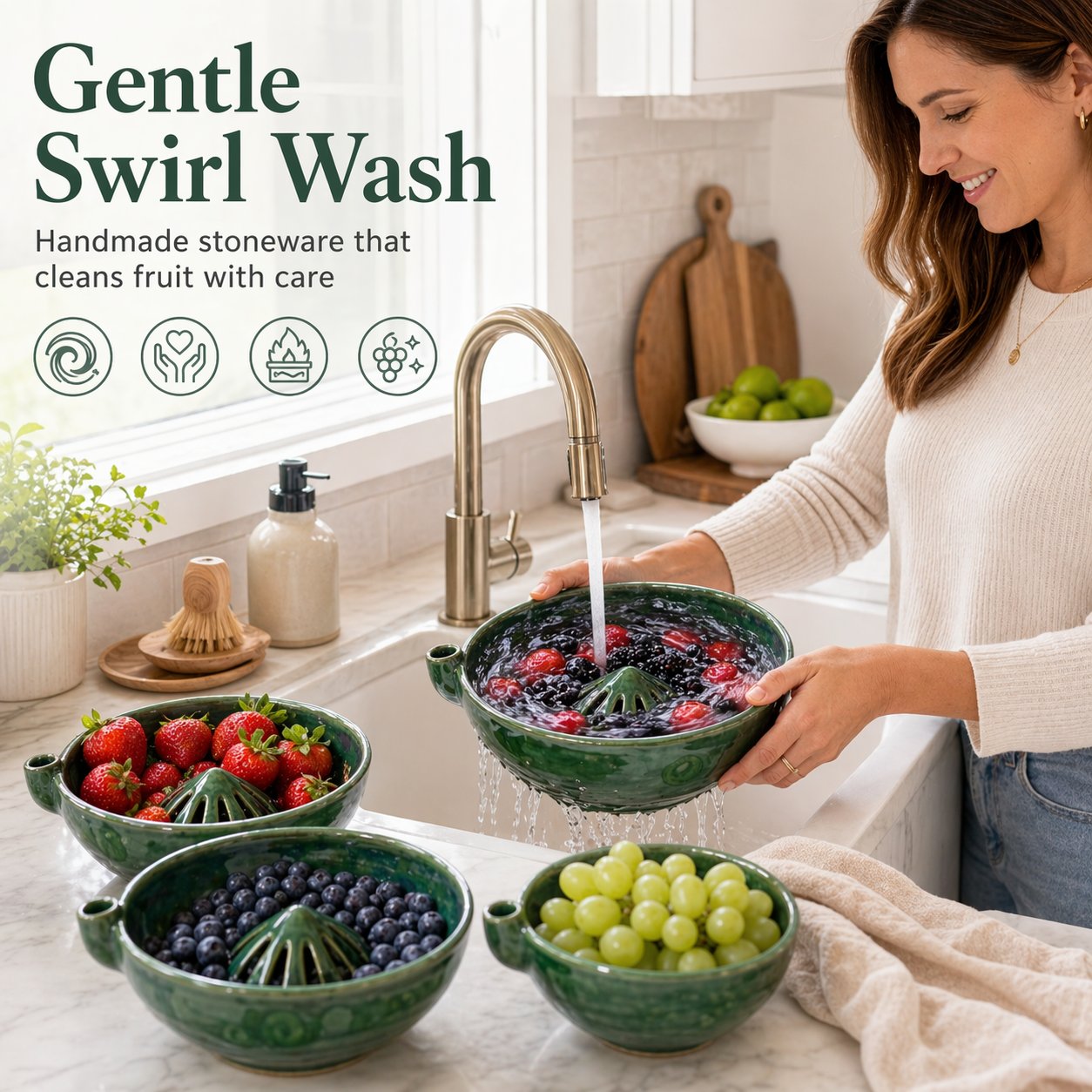 Original Artisan Swirling Beerenschale – handgedrehte funktionale Keramikkunst