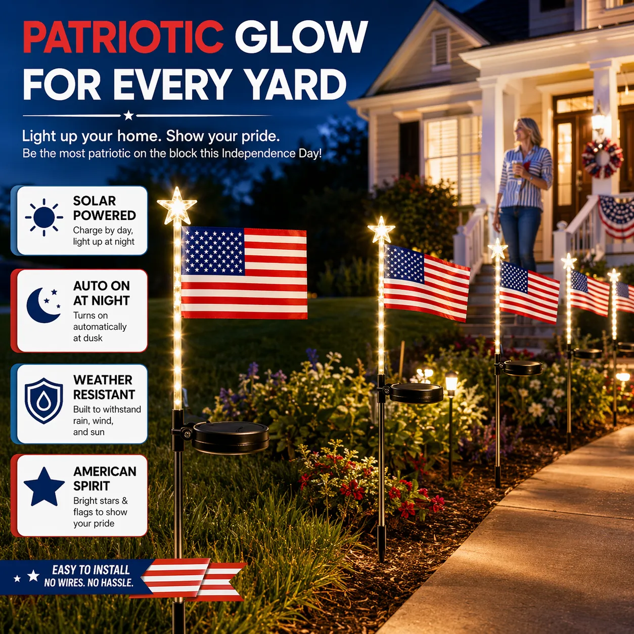 LED Flag Lights: Honor the stars and stripes with automatic dusk-to-dawn outdoor illumination. ✨