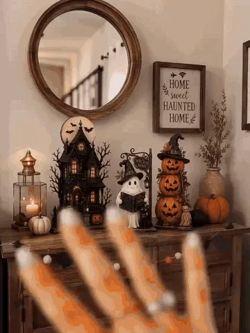 Lighted Halloween Haunted House Tabletop Figurines – 3-Piece Set
