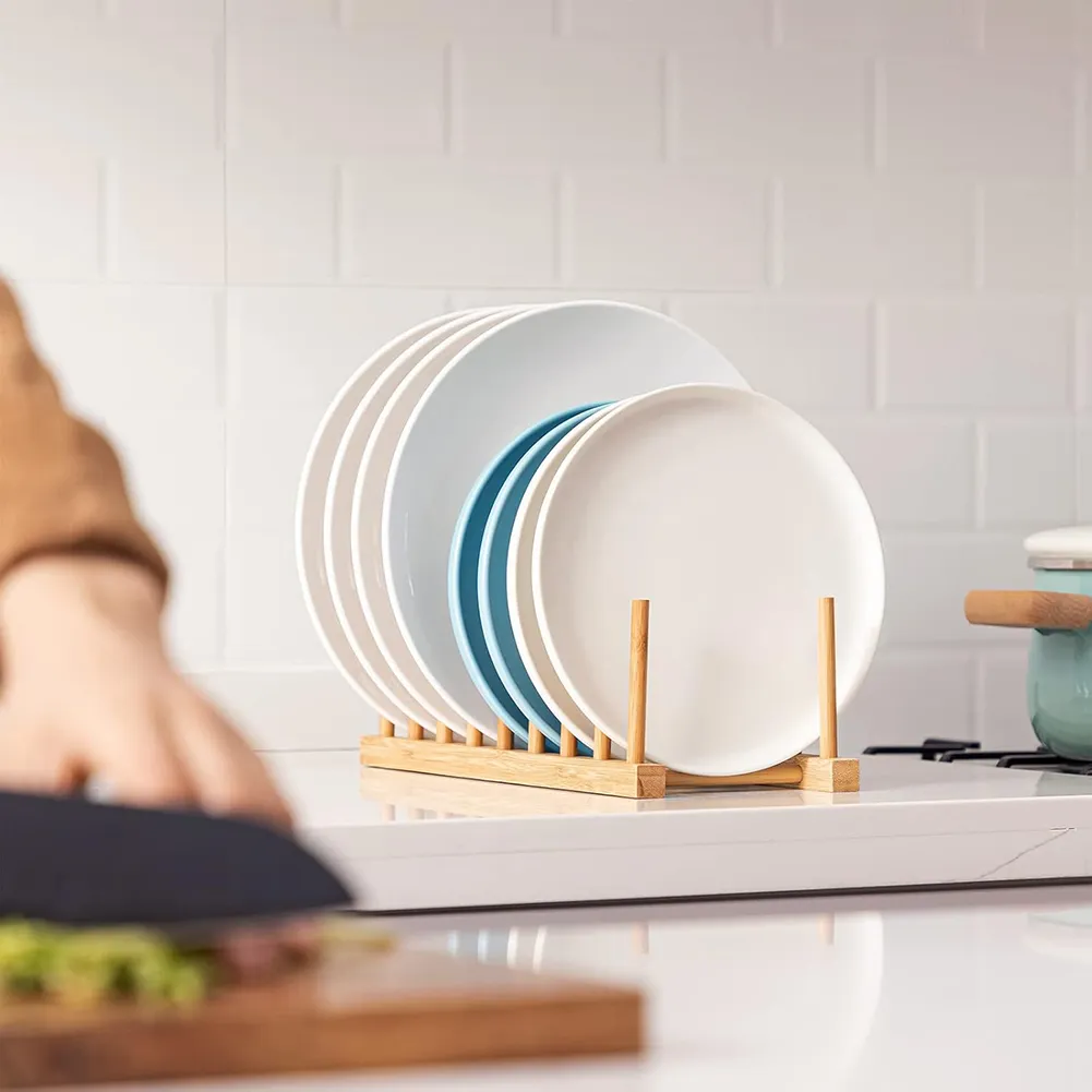Bamboo Dish Drying Rack: Air-dry your fine china safely while freeing up valuable cabinet space. 🍽️