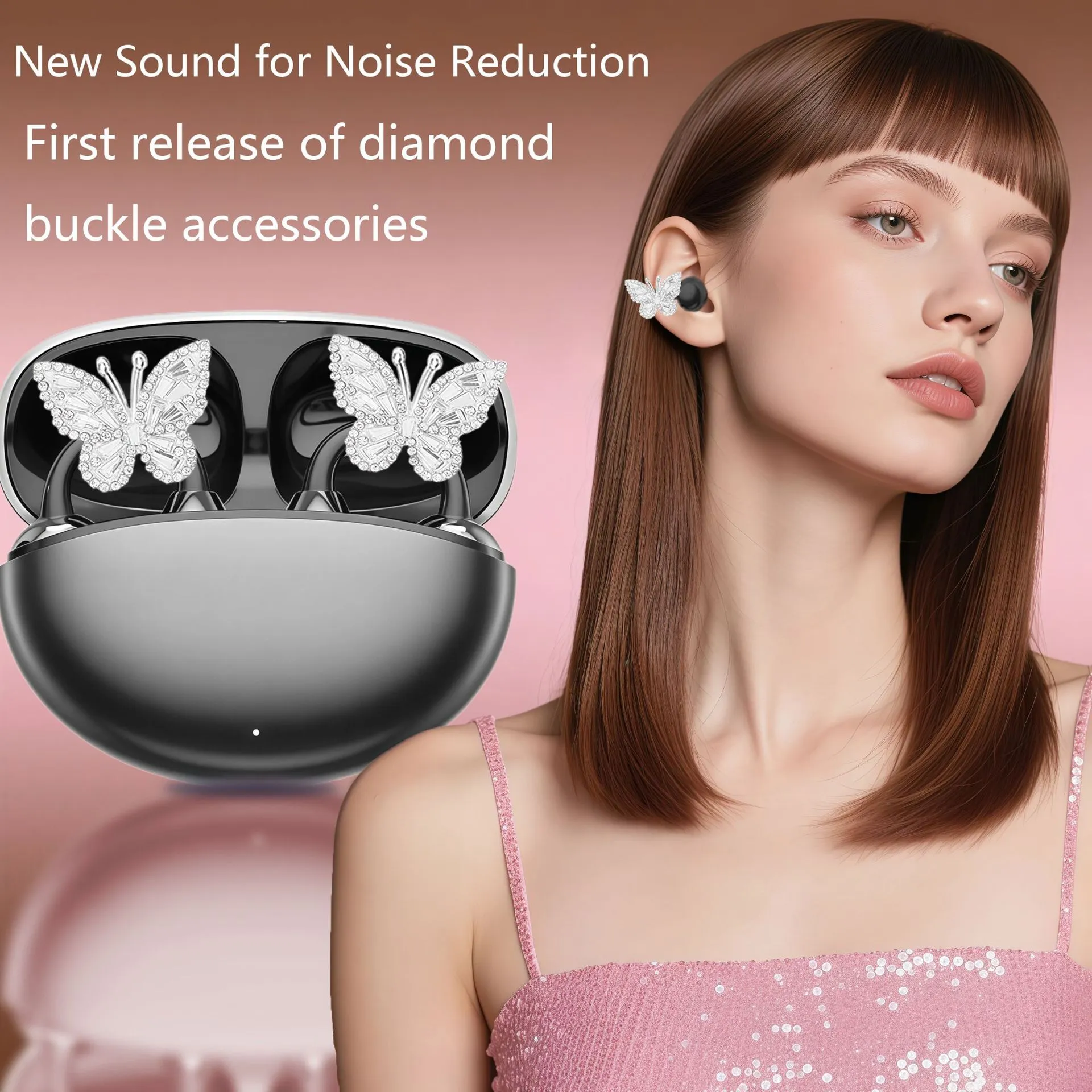 Bluetooth-Clip-Kopfhörer mit Schmuckschmetterlingen