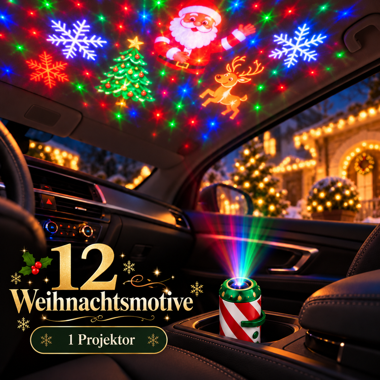 Weihnachtsprojektor fürs Auto für festliche Momente
