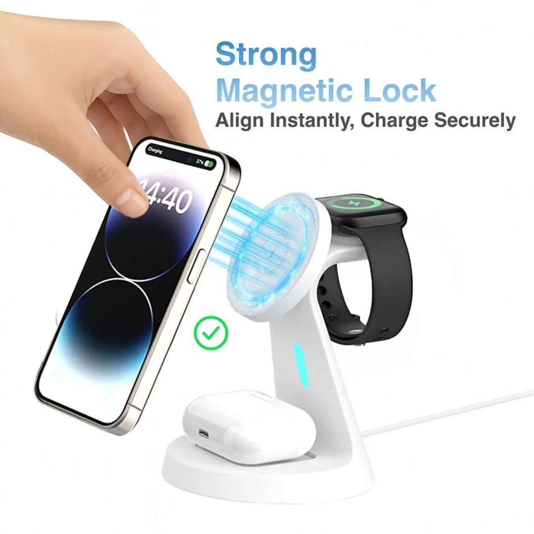 Phone aligning with the white magnetic charging pad