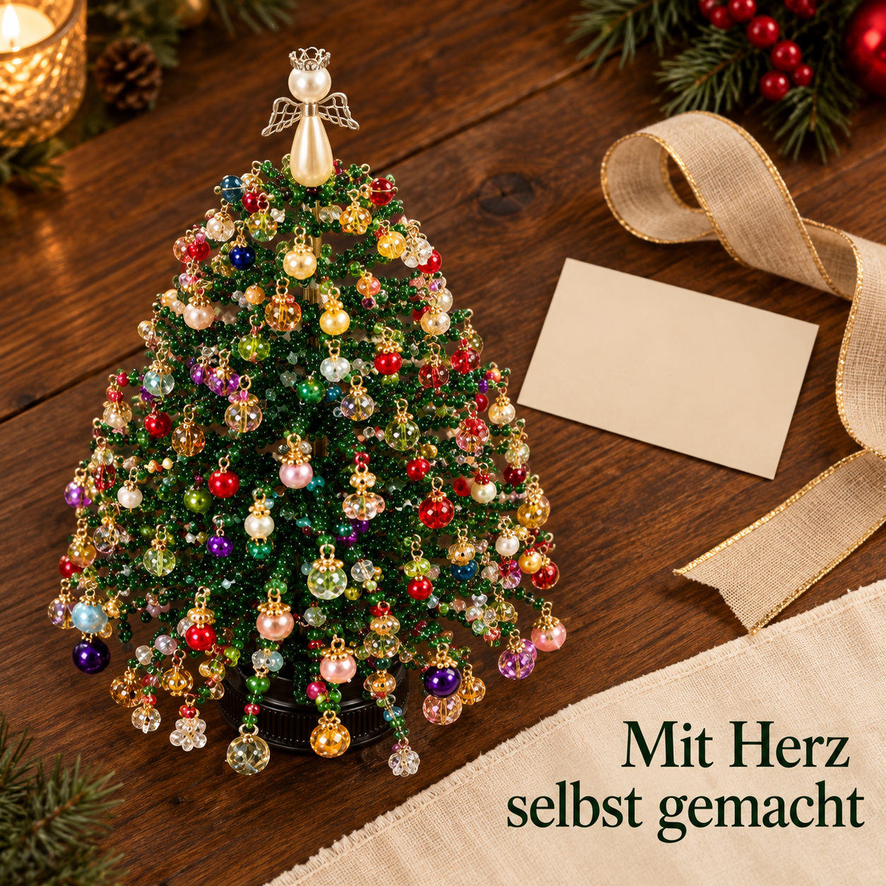 DIY-Perlenweihnachtsbaum für festliche Tischmomente