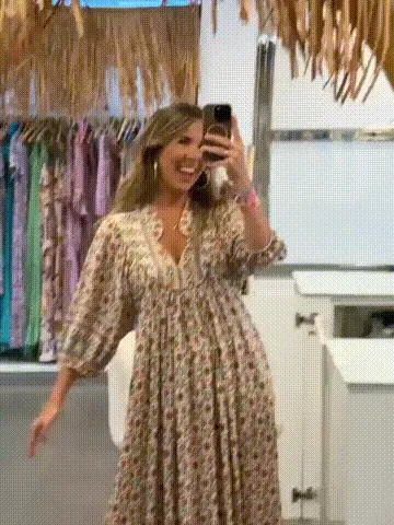 Damen-Boho-Maxikleid aus Baumwolle mit Bindegürtel – ab 2 Stück versandkostenfrei – Produktansicht