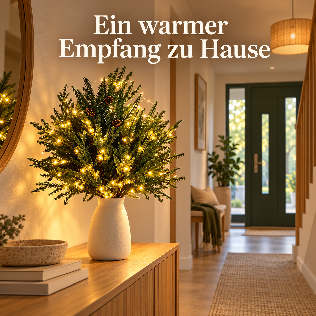 Im Eingangsbereich mit LED-Tannenzweigen