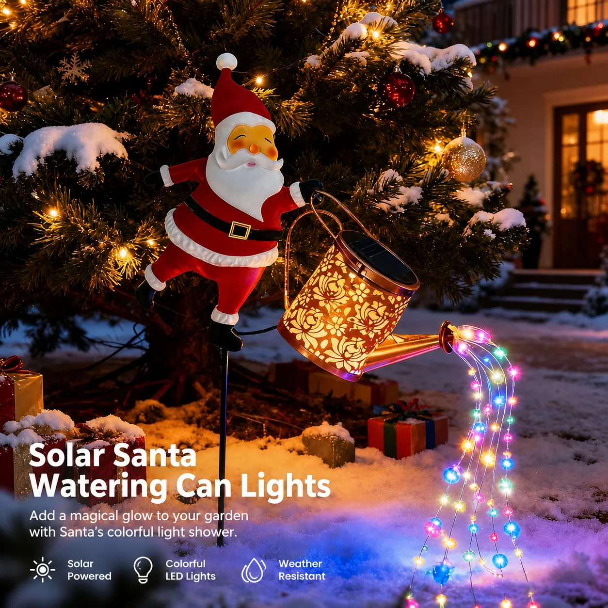 Santa Solar Watering Can Christmas Garden Light