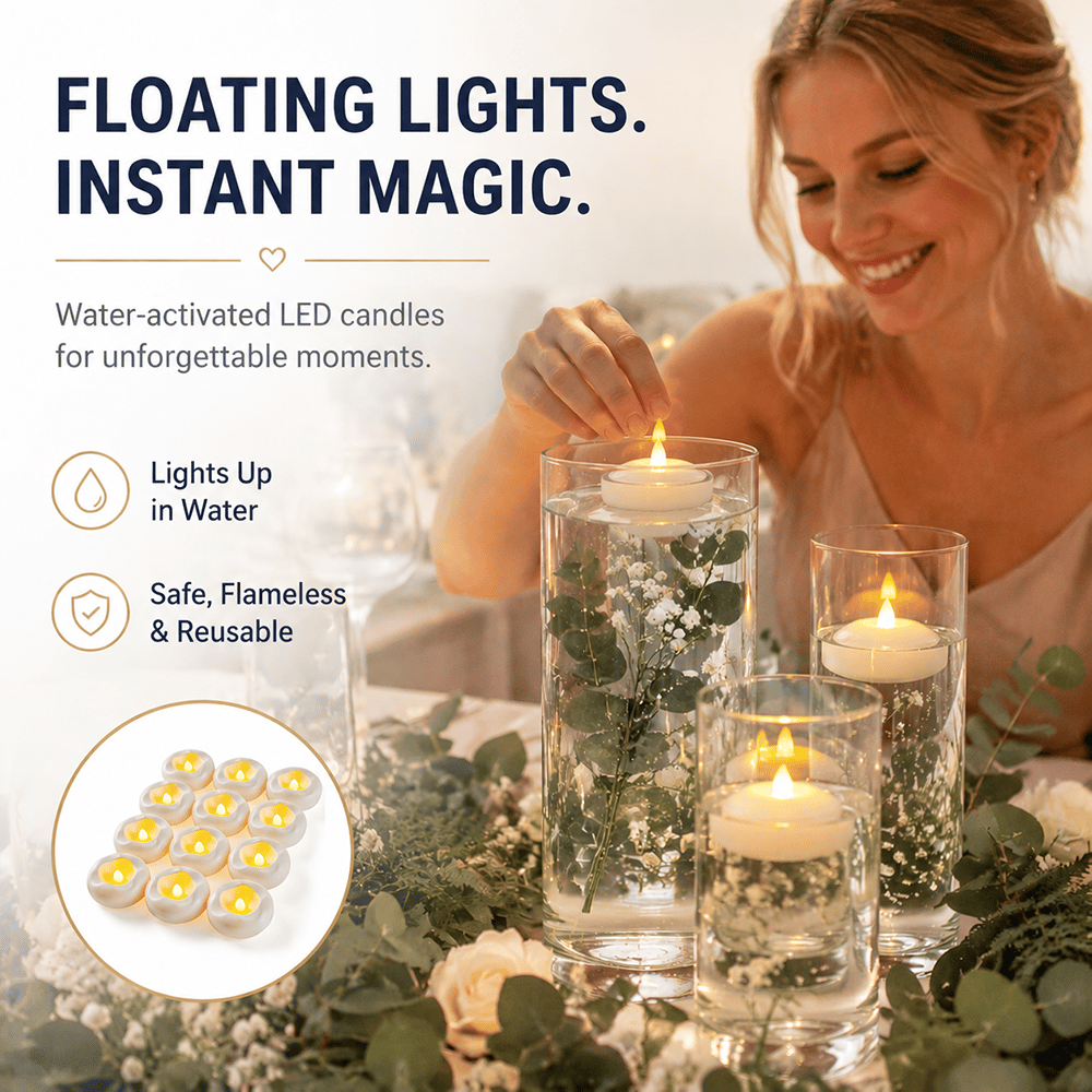 Flameless floating candle centerpiece