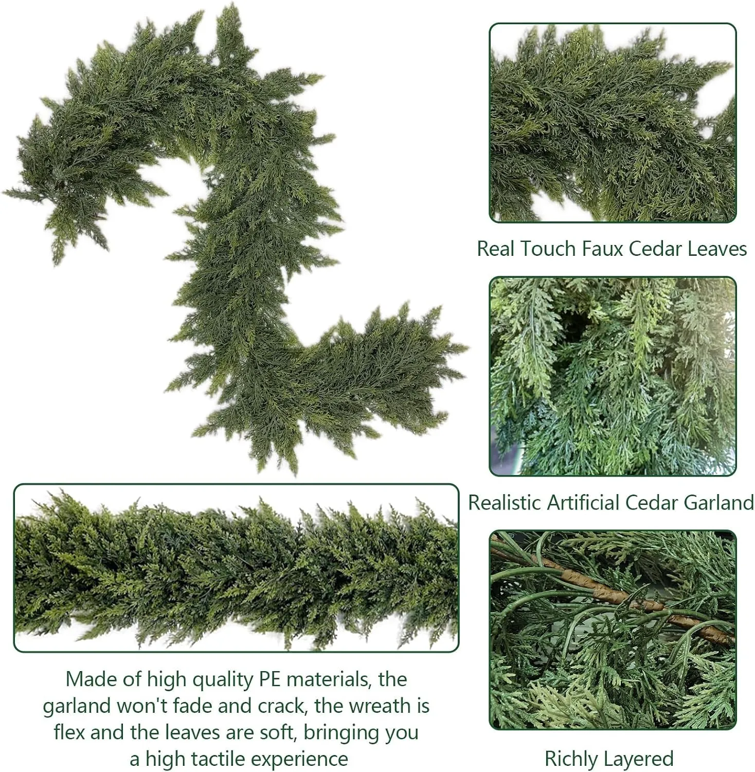 Faux cedar foliage and flexible wired stem details