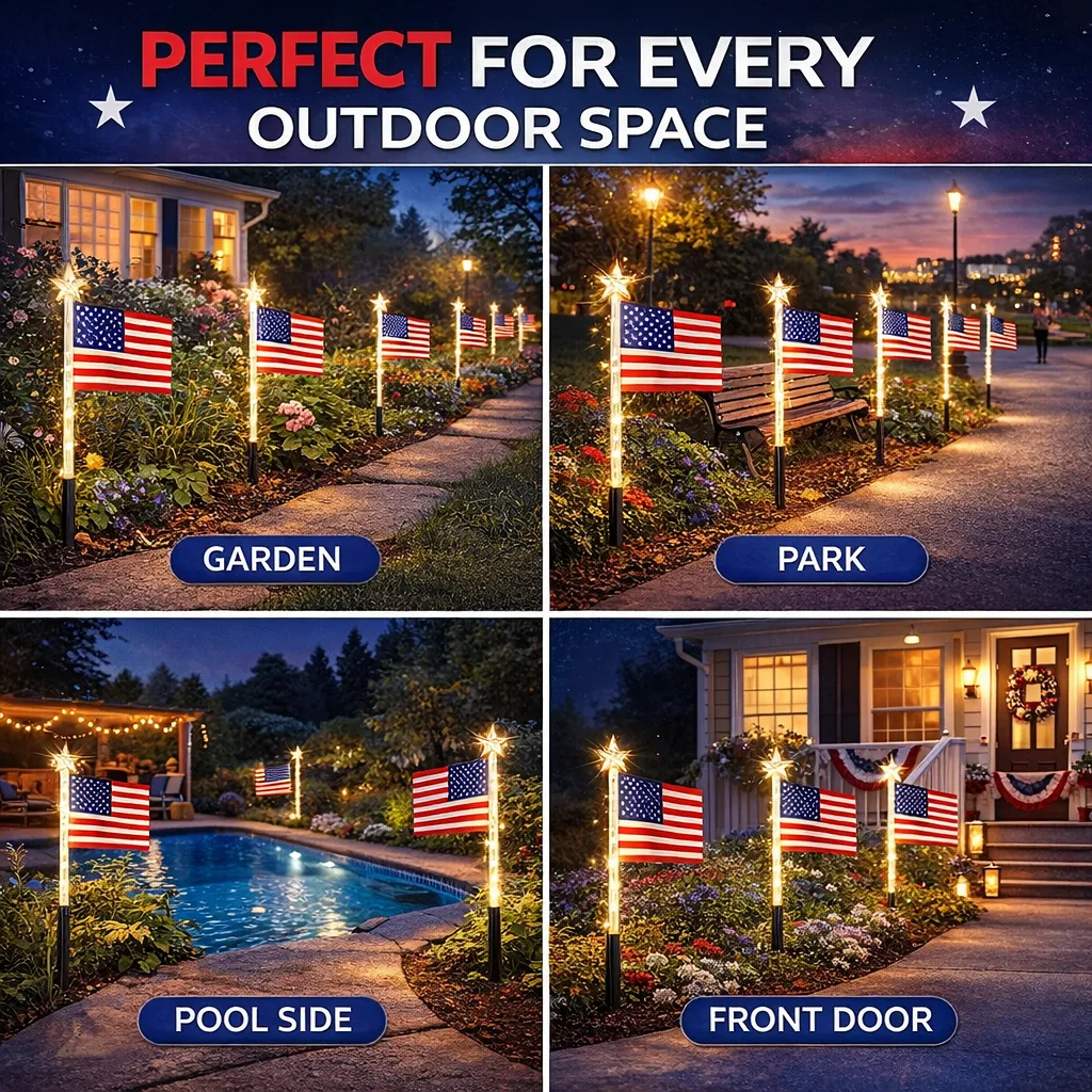 LED Flag Lights: Honor the stars and stripes with automatic dusk-to-dawn outdoor illumination. ✨
