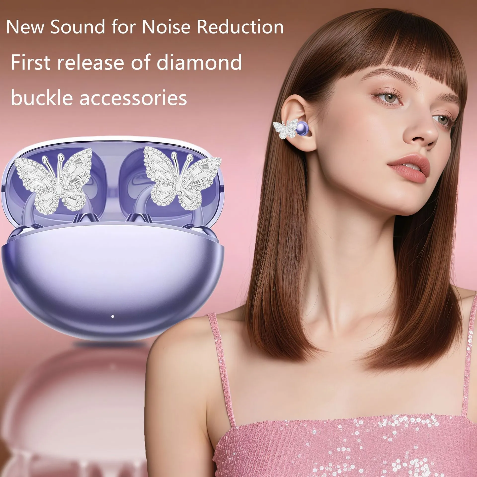 Bluetooth-Clip-Kopfhörer mit Schmuckschmetterlingen