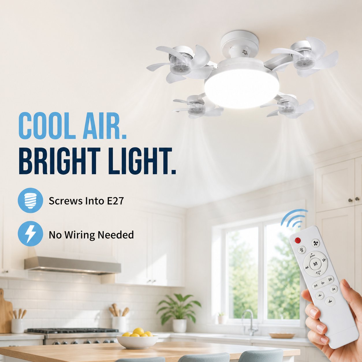 4-Head Screw-In Ceiling Fan Light with Remote
