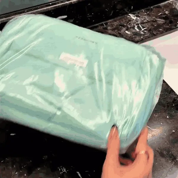 Organizer bag opening to reveal neatly separated essentials