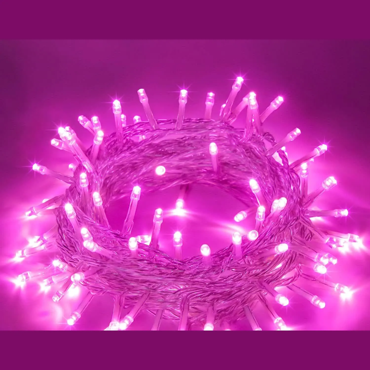 Close-up of vivid pink LED string lights