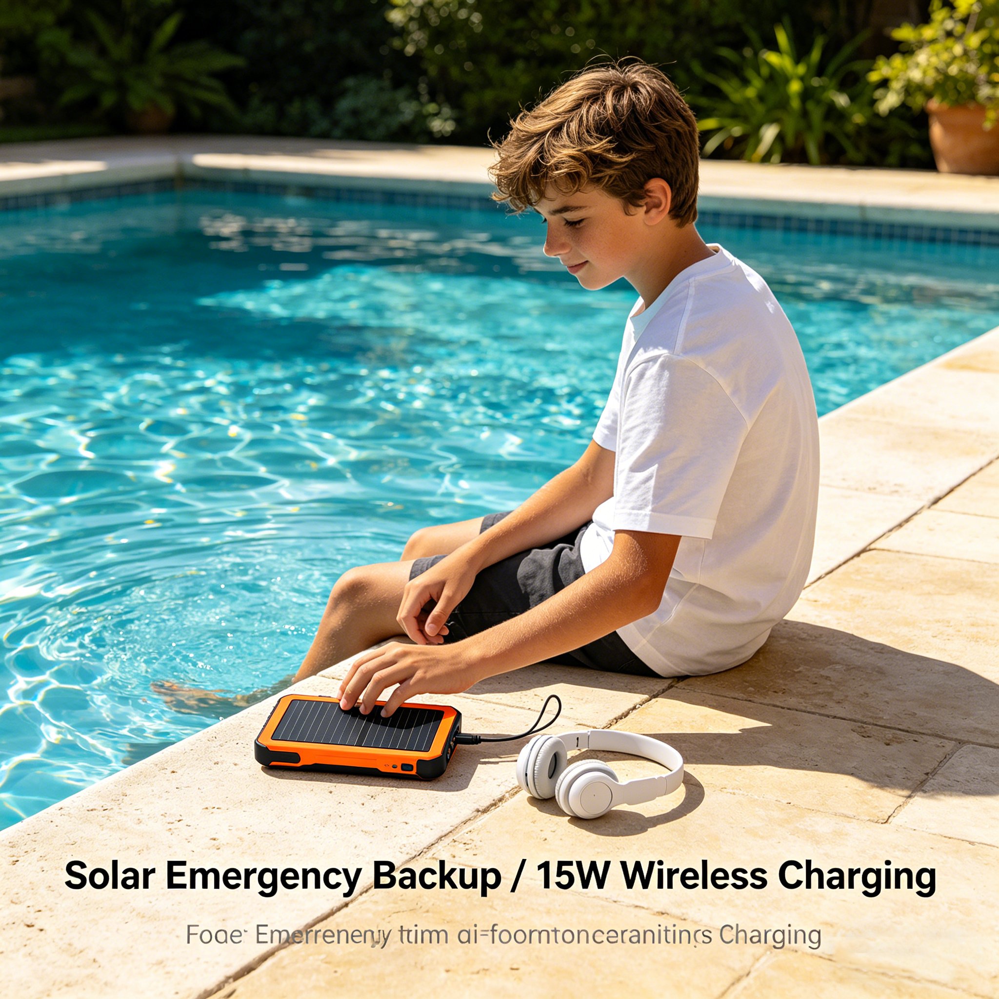 Solar-Powerbank mit kabellosem Laden für unterwegs