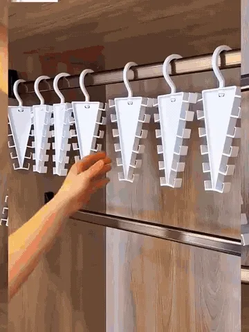 V-shaped organizer being used for clothes, hats, belts and bags