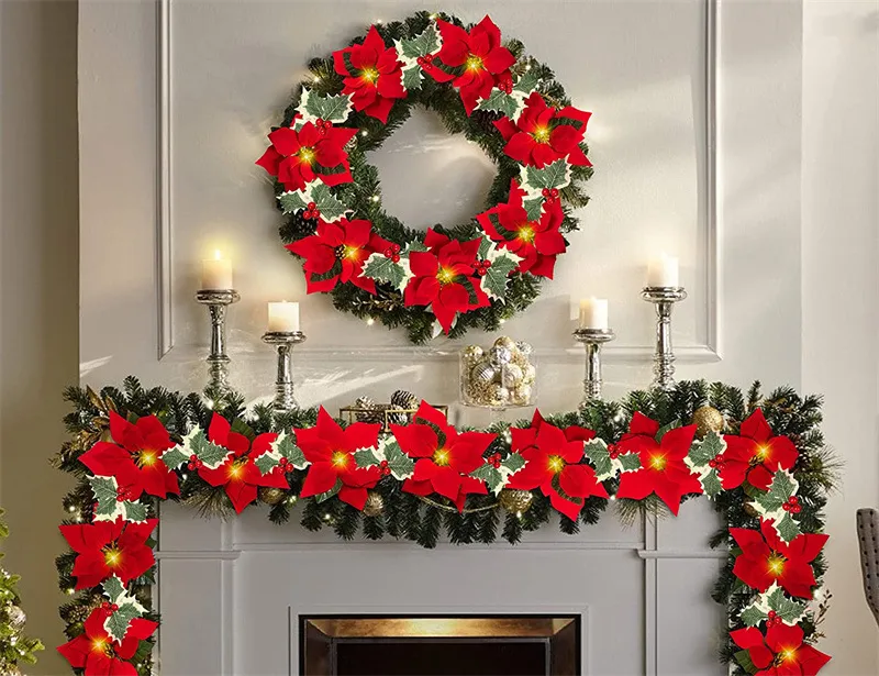 🎄✨ Christmas Poinsettia LED Garland String Lights