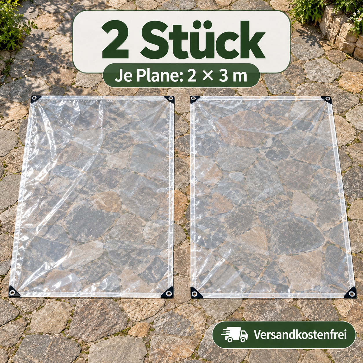Doppelpaket mit genau zwei Planen, je 2 × 3 Meter