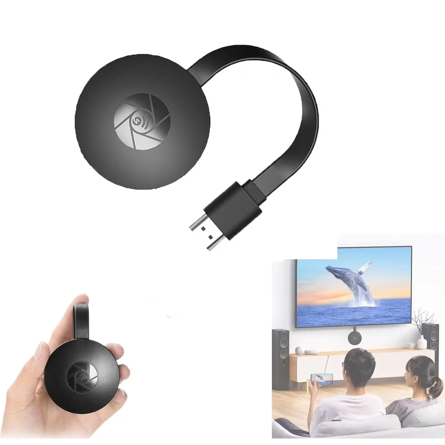 Wireless display adapter in a living room casting scene