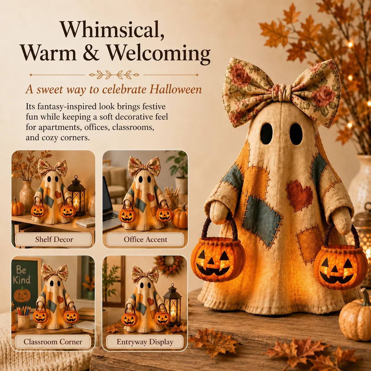 Cozy Glow Patchwork Ghost Halloween Decor