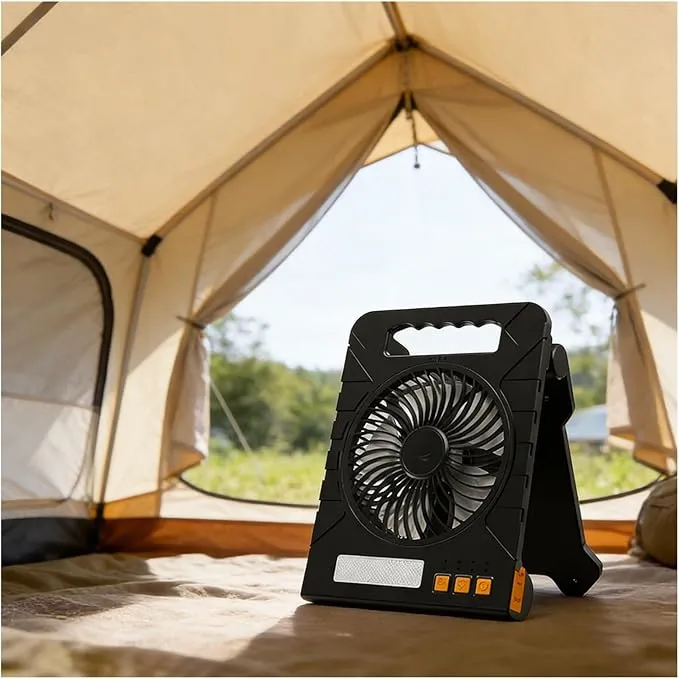 bacedifo Portable Outdoor Solar Fan with 4 Speed Setups, 3 Brightness Levels, and 4 Timer Modes. This Foldable Solars Fans Features a Removable, Washable Design and Is for Home and Outdoor Use