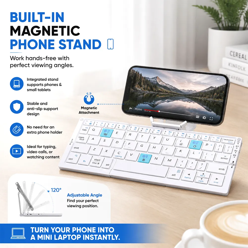 ⌨️ Foldable Bluetooth Keyboard with Magnetic Stand