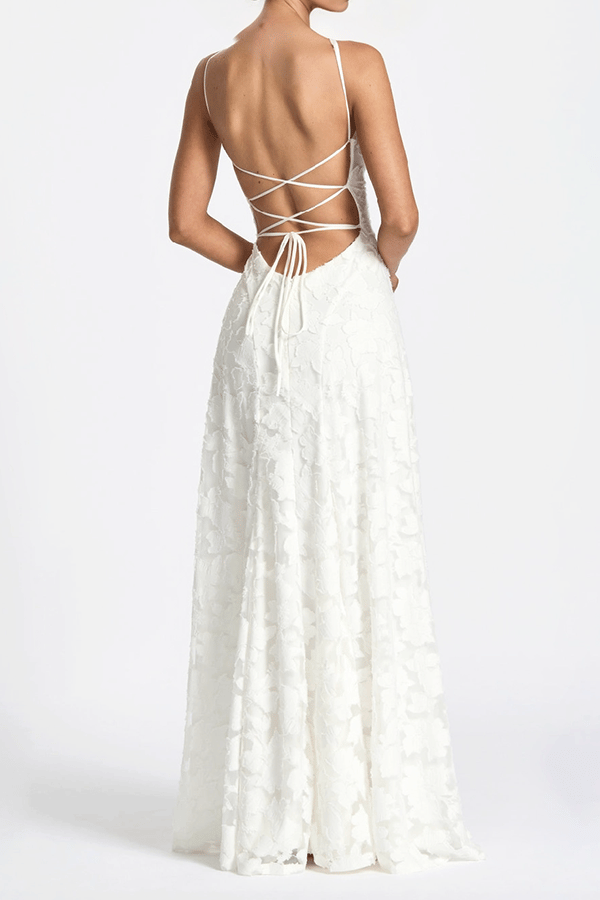 Schulterfreies Damen-Maxikleid mit Spitzenapplikationen als elegantes Abendkleid