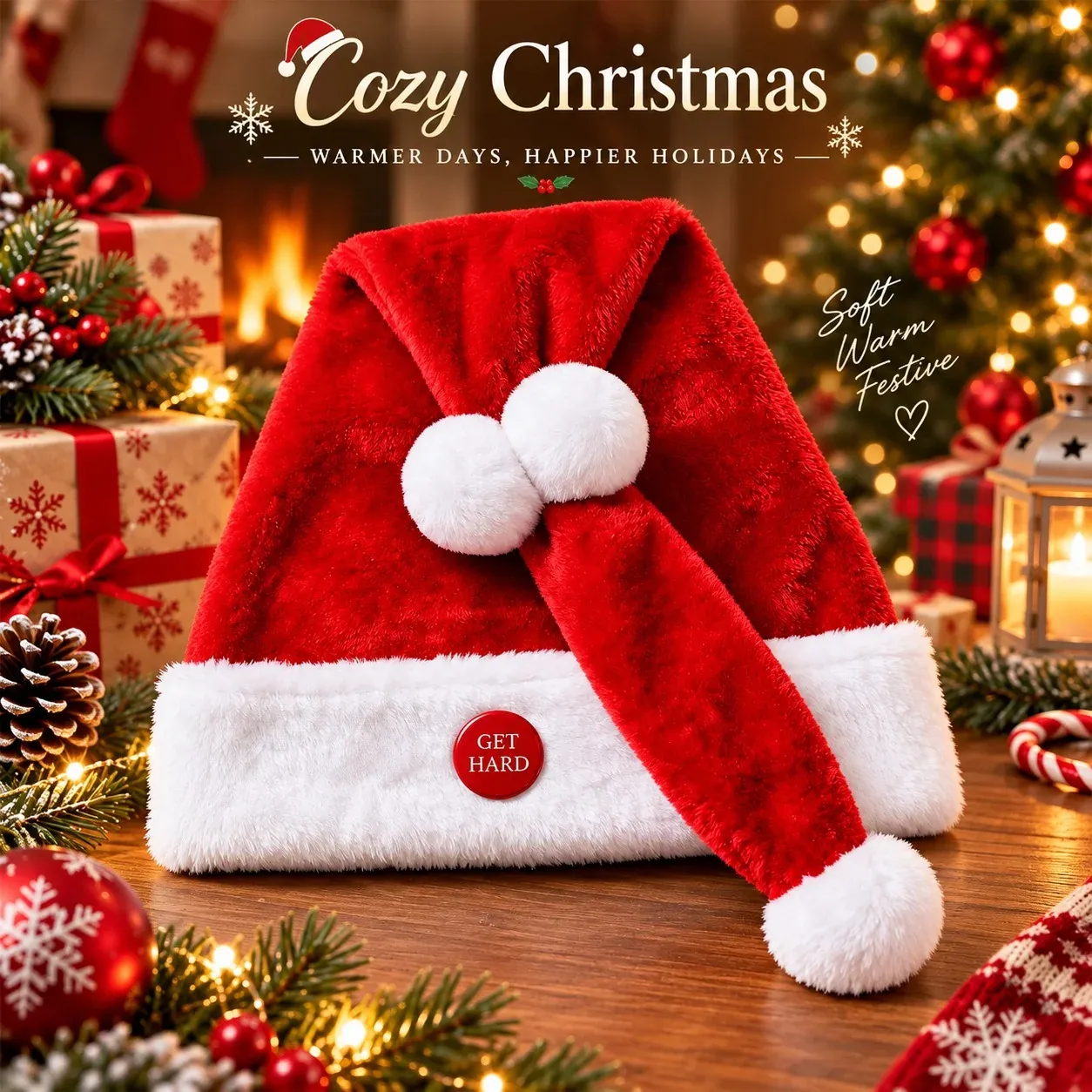 Lustige Weihnachtsmütze mit Druckmechanismus als interaktives Scherzgeschenk