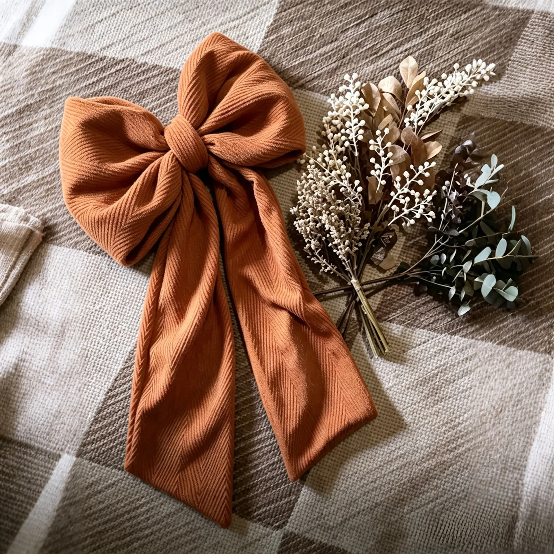 Rust bow shown with decorative styling inspiration