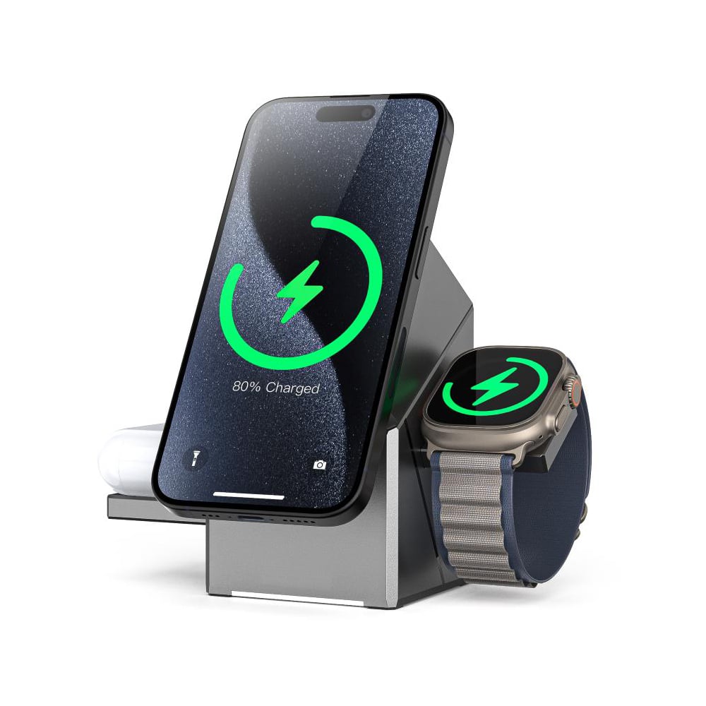 Magnetischer kabelloser Ladeständer für Smartphone, Uhr und Kopfhörer